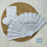 ⁦مروحة العروسة - مروحه بلاستيك ابيض * قماش منقوش - فضي⁩ - الصورة ⁦5⁩